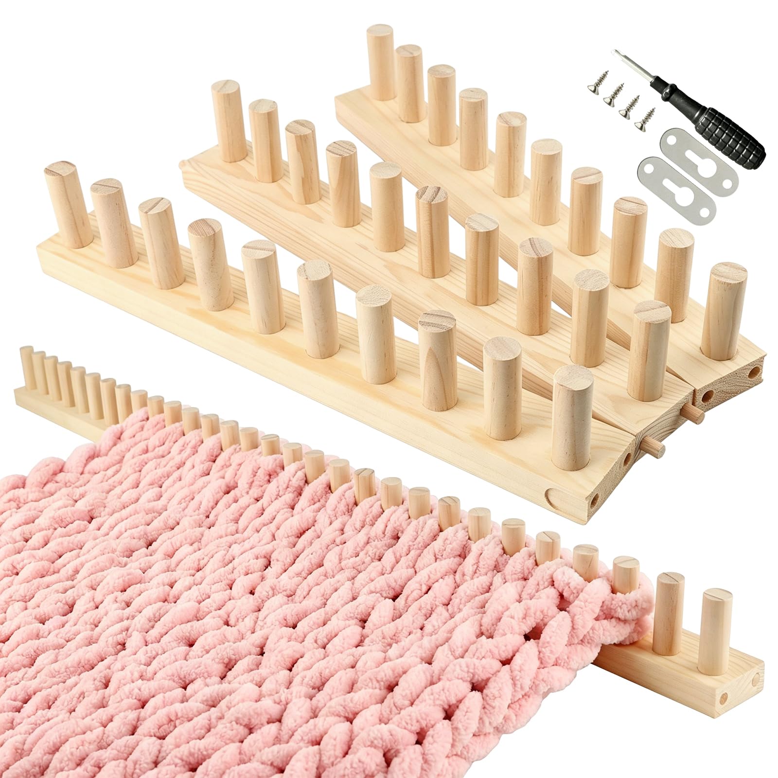 46 Inch Adjustable Chunky Blanket Loom, Modular Wooden Weaving Frame Kit | Extra