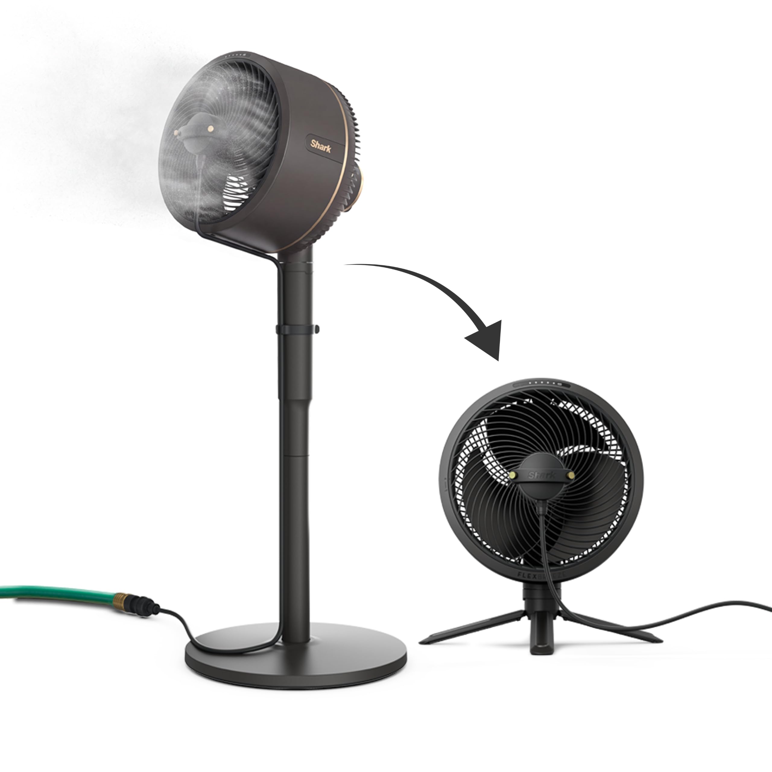 Shark FlexBreeze 2-in-1 Fan with Misting Attachment, Charcoal, FA222 | Corded/Co