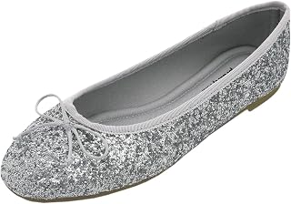 Feversole Women's Sparkle Memory Foam Cushioned Colorful Shiny Ballet Flats Pumps Glitter Around Violet Pink Size 3.5