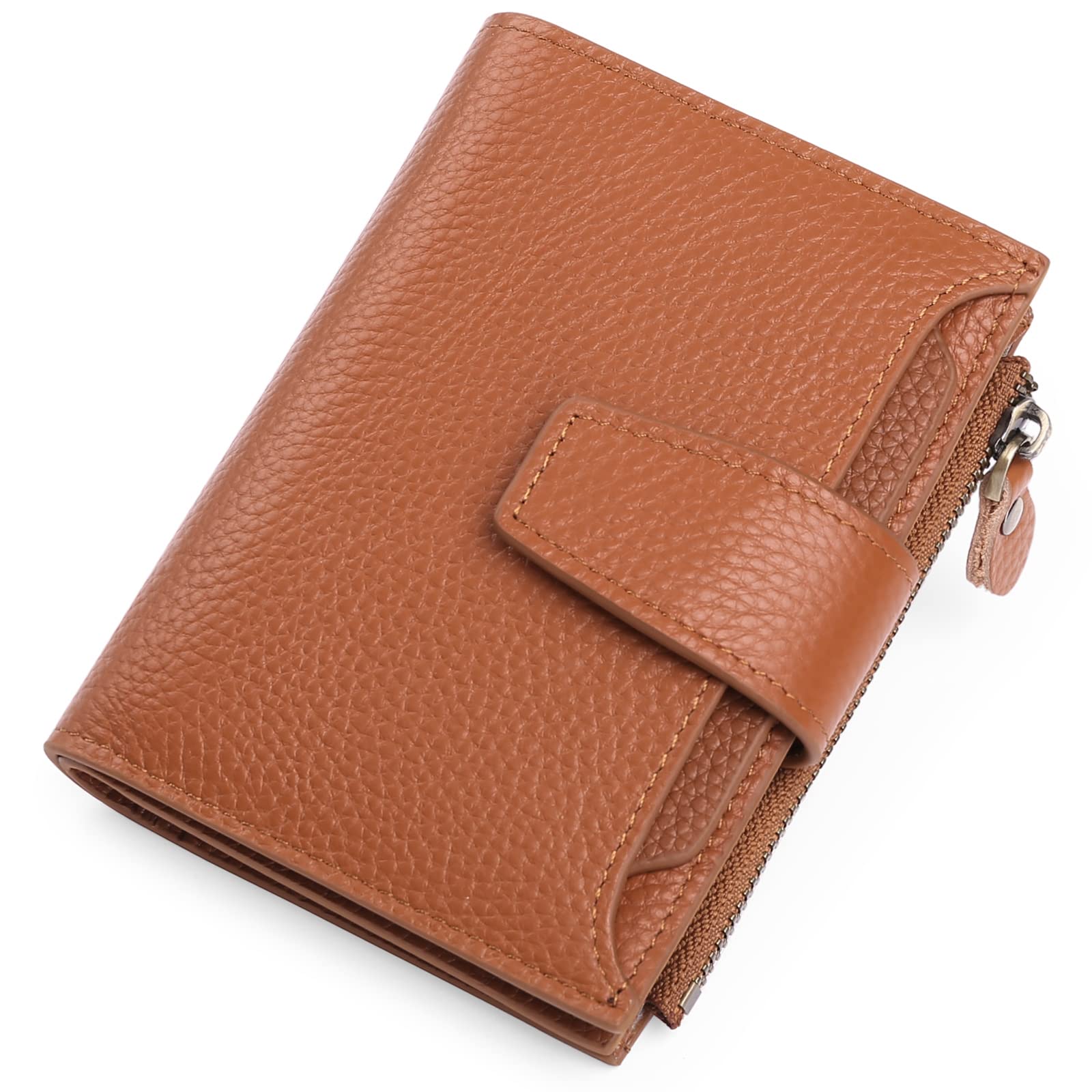 SENDEFN Women's Genuine Leather Wallet Small Cute Coin Purse with Zip 14 Cards W