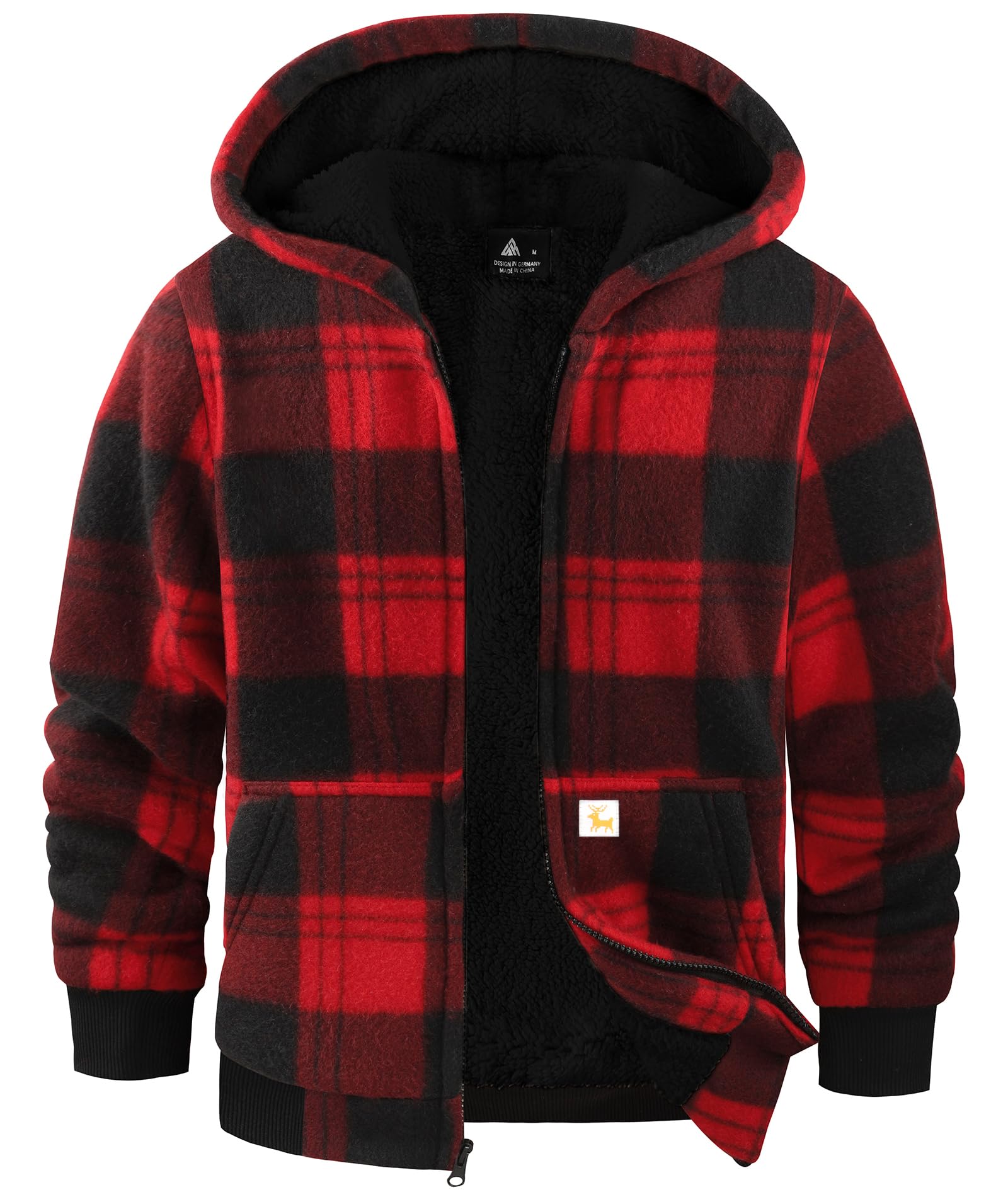 zitysport Boy Fleece Hoodie Kids Winter Plaid Fleece Full-Zip Hoodie Fleece Line