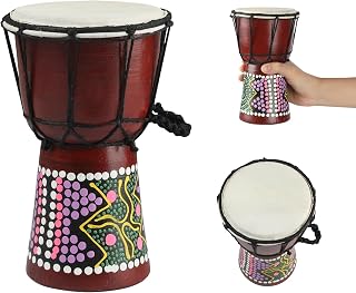 GOGHOST Mini Wood Djembe Drum African Drums 4.5'' x 8'', Painted | Handmade West African Mahogany Djembe with Goatskin Drumhead Hand Drum Musical Instruments for Beginners, (Colorful)