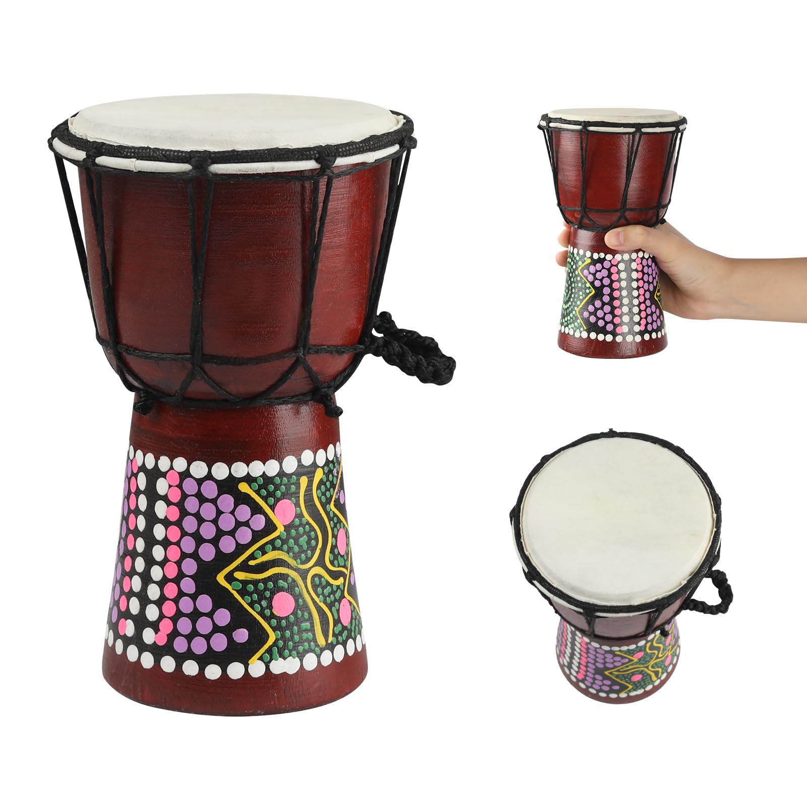 GOGHOST Mini Wood Djembe Drum African Drums 4.5'' x 8'', Painted | Handmade West