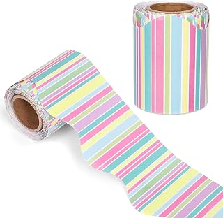 FYSUIMU 32.8 Ft Pastel Striped Bulletin Board Border Colorful Scalloped Border Trim Back to School Bulletin Board Decorations for School Classroom Office Chalkboard Whiteboard Posterboard Home Wall
