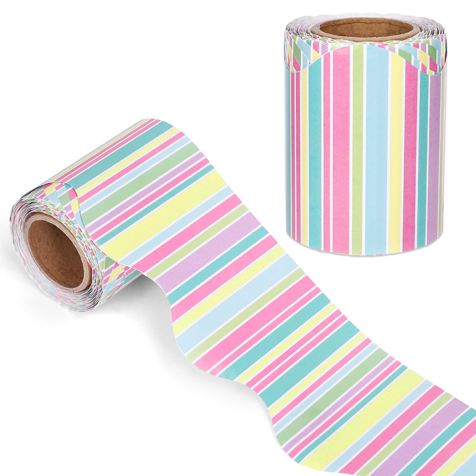 FYSUIMU 32.8 Ft Pastel Striped Bulletin Board Border Colorful Scalloped Border T