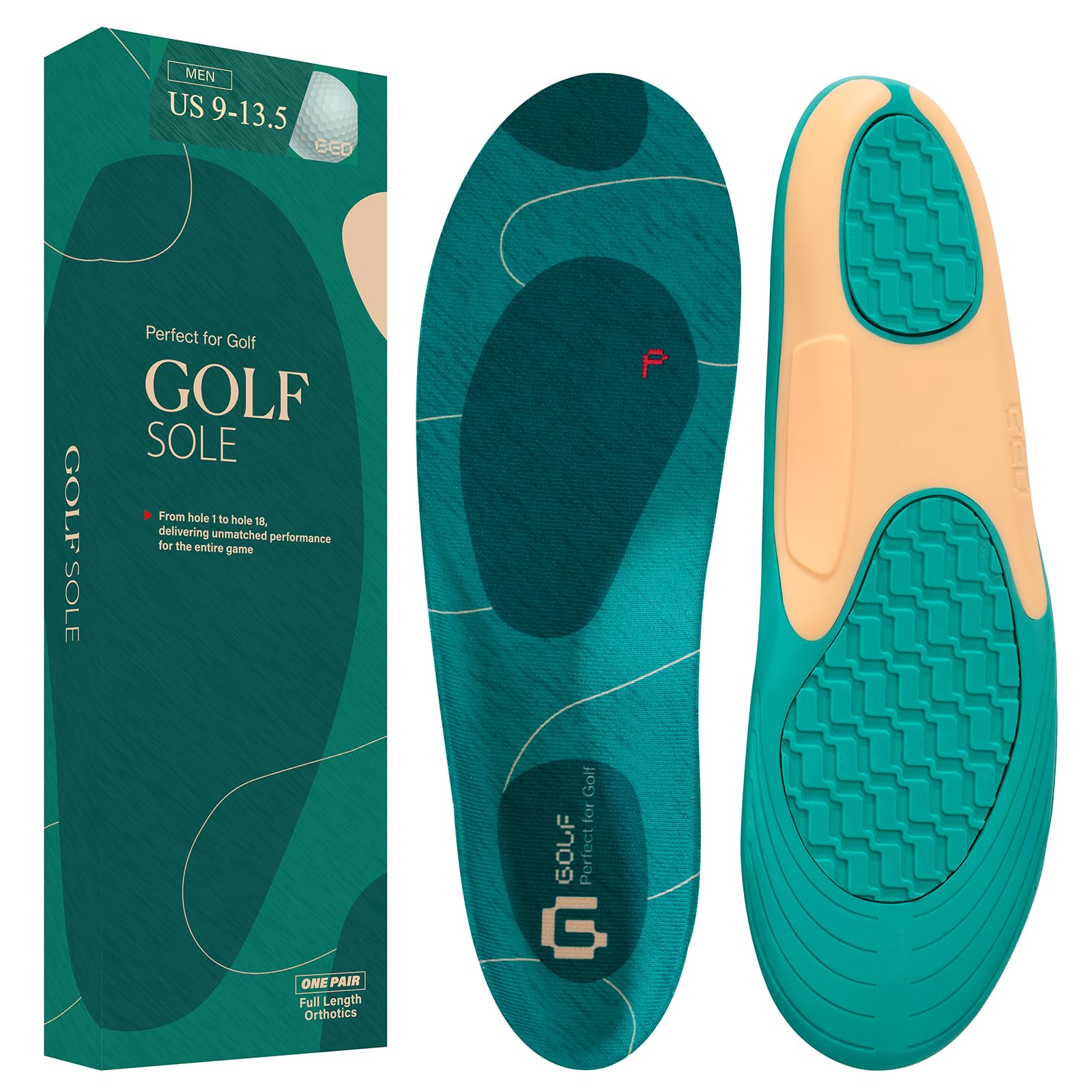 GED Golf Shoe Insoles for Men & Women, Arch Support & Shock Absorption