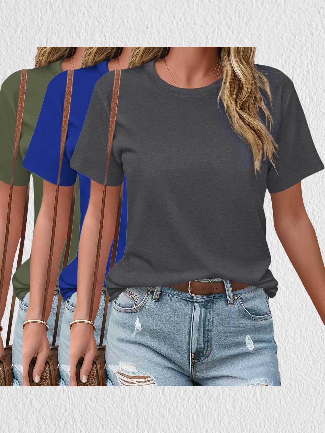 Basic short sleeve tops for women, 3 pack summer tops, beach, vacation, casual w