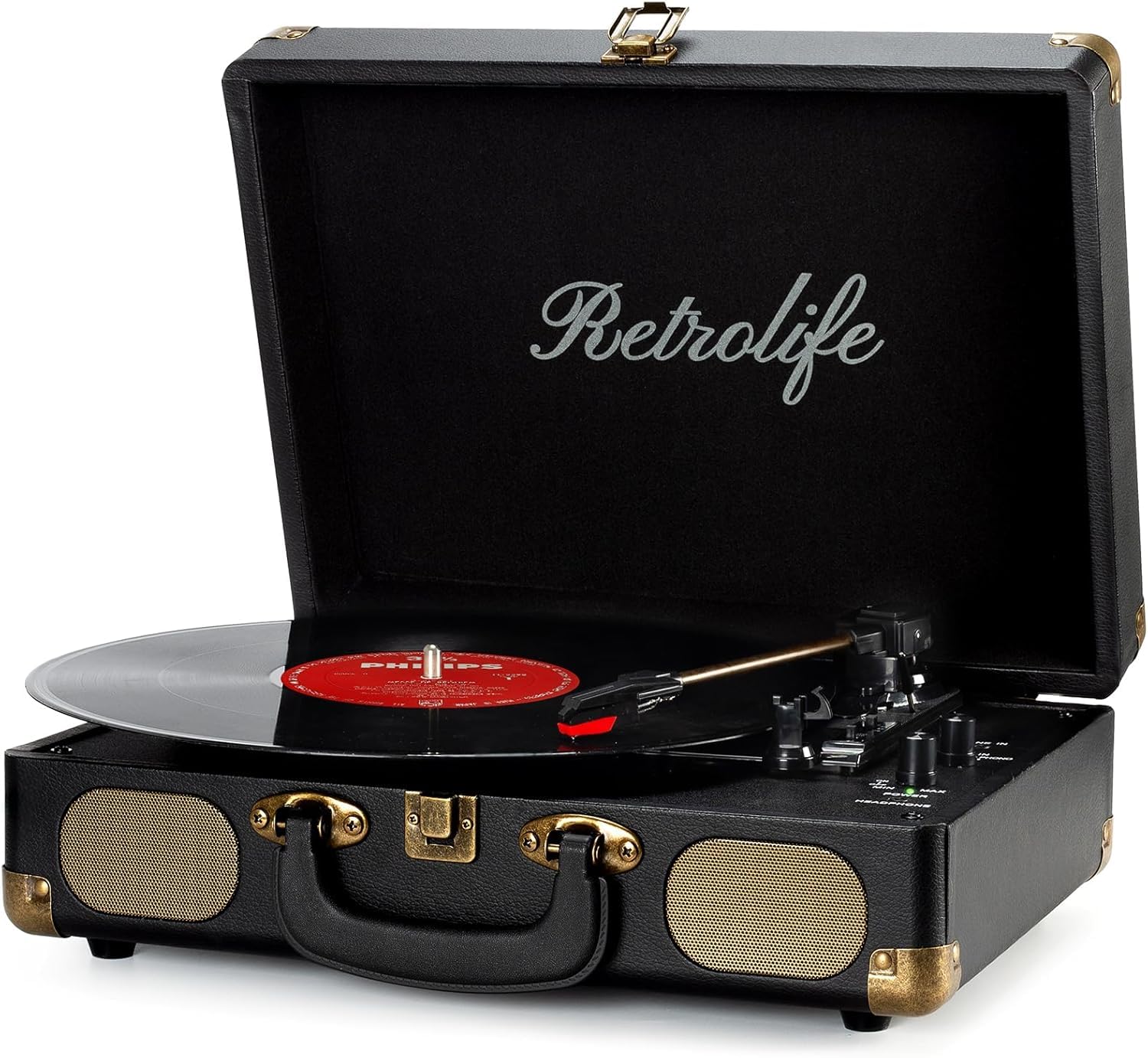 Retrolife® Vinyl Record Player with Speakers, Bluetooth Vinyl Player-Black | Por