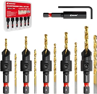 EZARC Countersink Drill Bit Set, 12PCS Counter Sink Drill Bits for Wood | 2-Flute, Titanium-Coated HSS, #4, #6, #8, #10, #12, Magnetic Extension Adjustable bit Holder, 1/4" Hex Shank, Storage Case