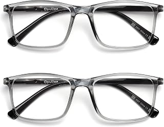 OPULIZE INK Reading Glasses for Men and Women - Pack of 2 - Large Rectangular Frame - Comfort Spring Hinges - Scratch-Resistant - Grey +1.50