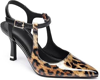 Coutgo Décolleté da donna con tacco alto, a punta, cinturino alla caviglia, in pelle verniciata, sexy, a stiletto, per ufficio e matrimonio