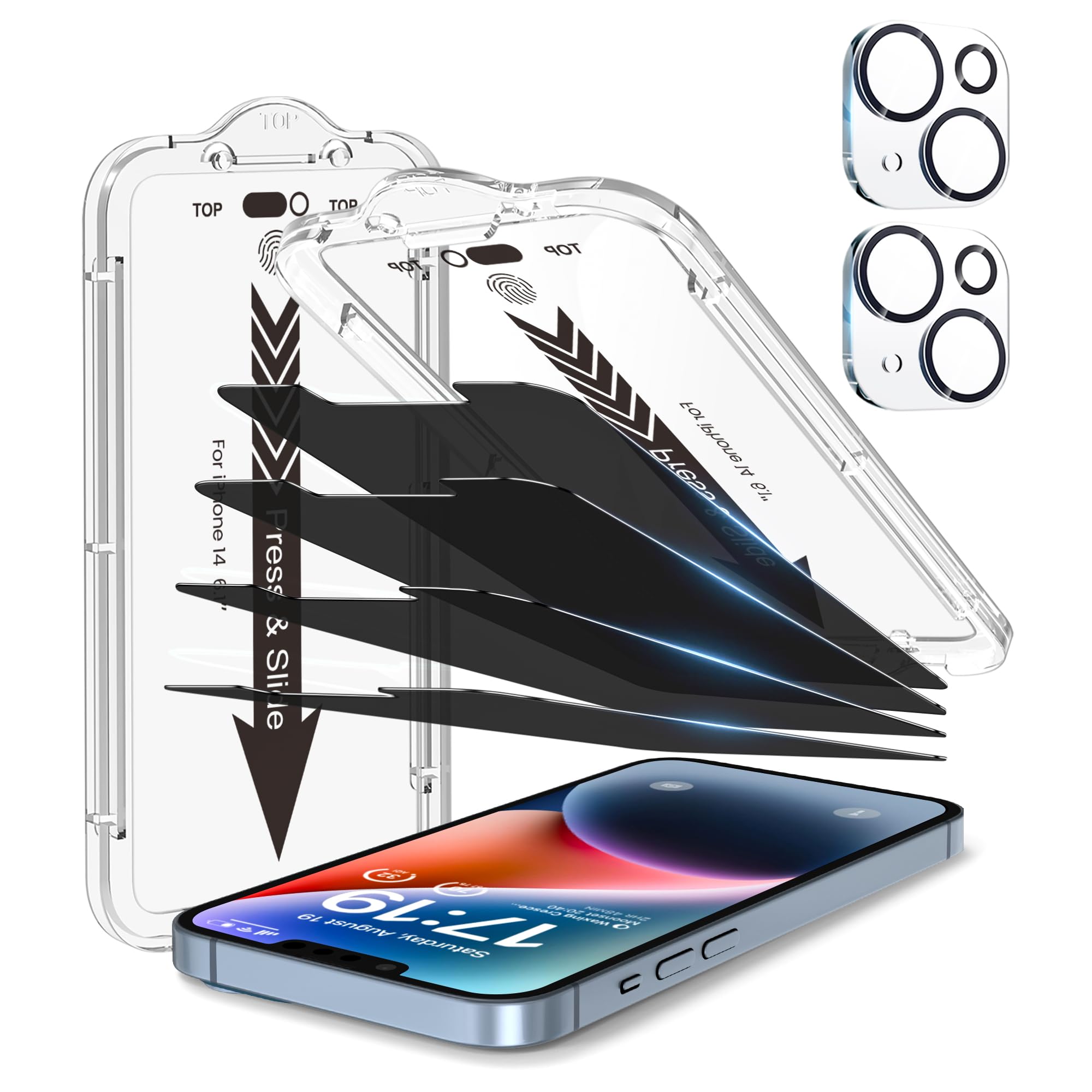 EZ-GLAZ [4+2] iPhone 14 6.1" Tempered Glass Screen Protector 4+2 Pack [Auto Alig