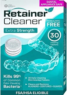Weiss Naturals Retainer Cleaner Tablets, Invisalign Cleaner, Remove Stains, Odors & Plaque, PERSULFATE FREE Night Guard & Denture Cleaner 1-Month Supply, 30 Mint Scented Tablets