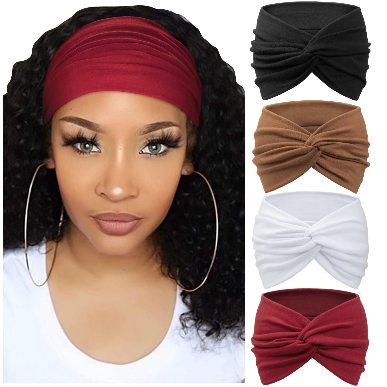 DRESHOW Pack of 4 Women's Headbands, Elastic Soft Headbands, Headband, Hair Band