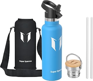 Super Sparrow Stainless Steel Water Bottle, 350 ml, 500 ml, 620 ml, 750 ml, 1 L, Leak-Proof Thermos Flask, BPA-Free Water Bottle, Carbonated Thermos Flask for Children, Fizz, Sports, University,