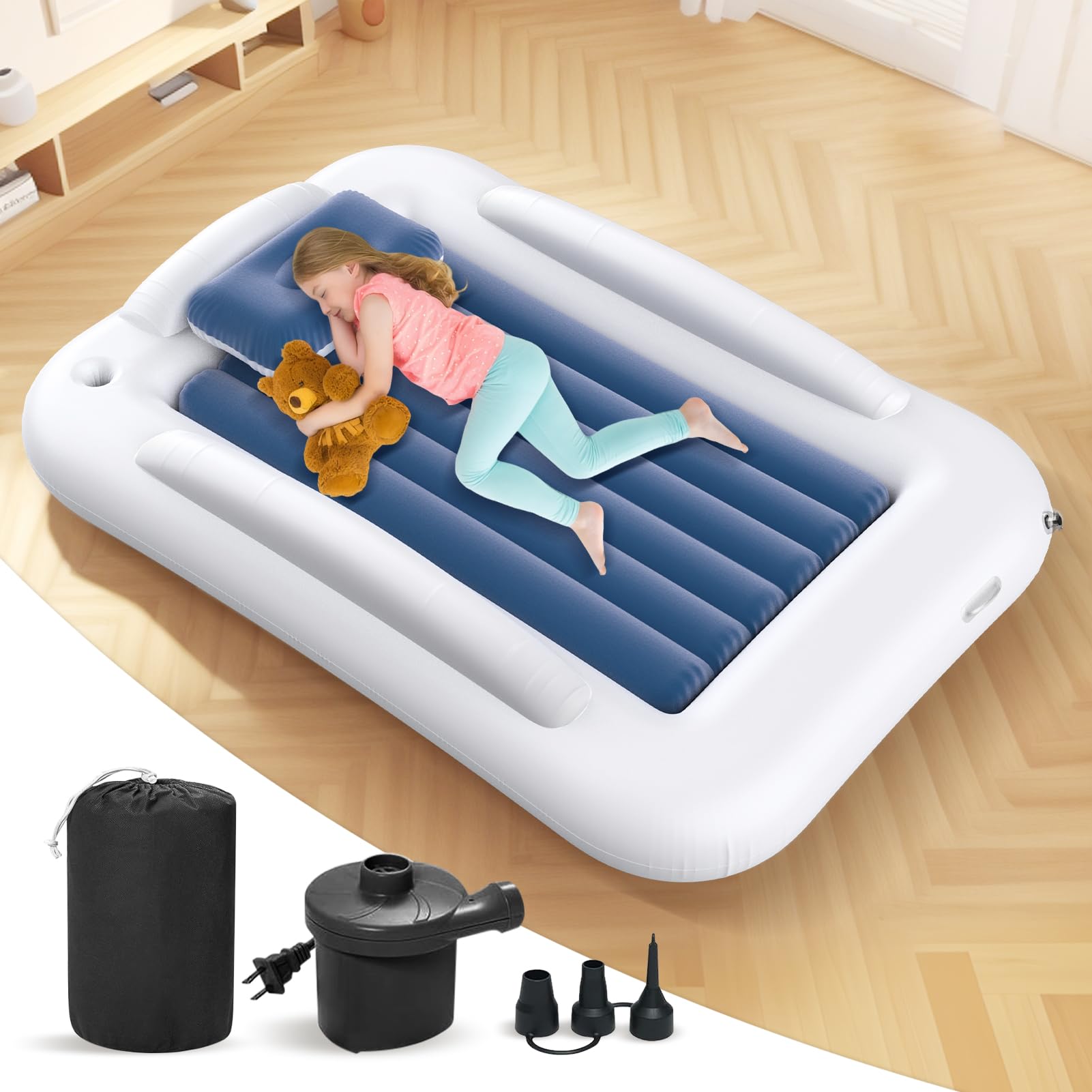 Deeteck Inflatable Toddler Travel Bed - 60 Inches Portable Toddler Bed for Trave