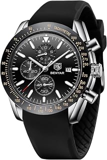 BY BENYAR Mens Watches Analog Quartz Chronograph Waterproof Dress Watch for Men Business Work Sport Casual Classic Stainless Steel Men's Wrist Watches Elegant Gifts for Men