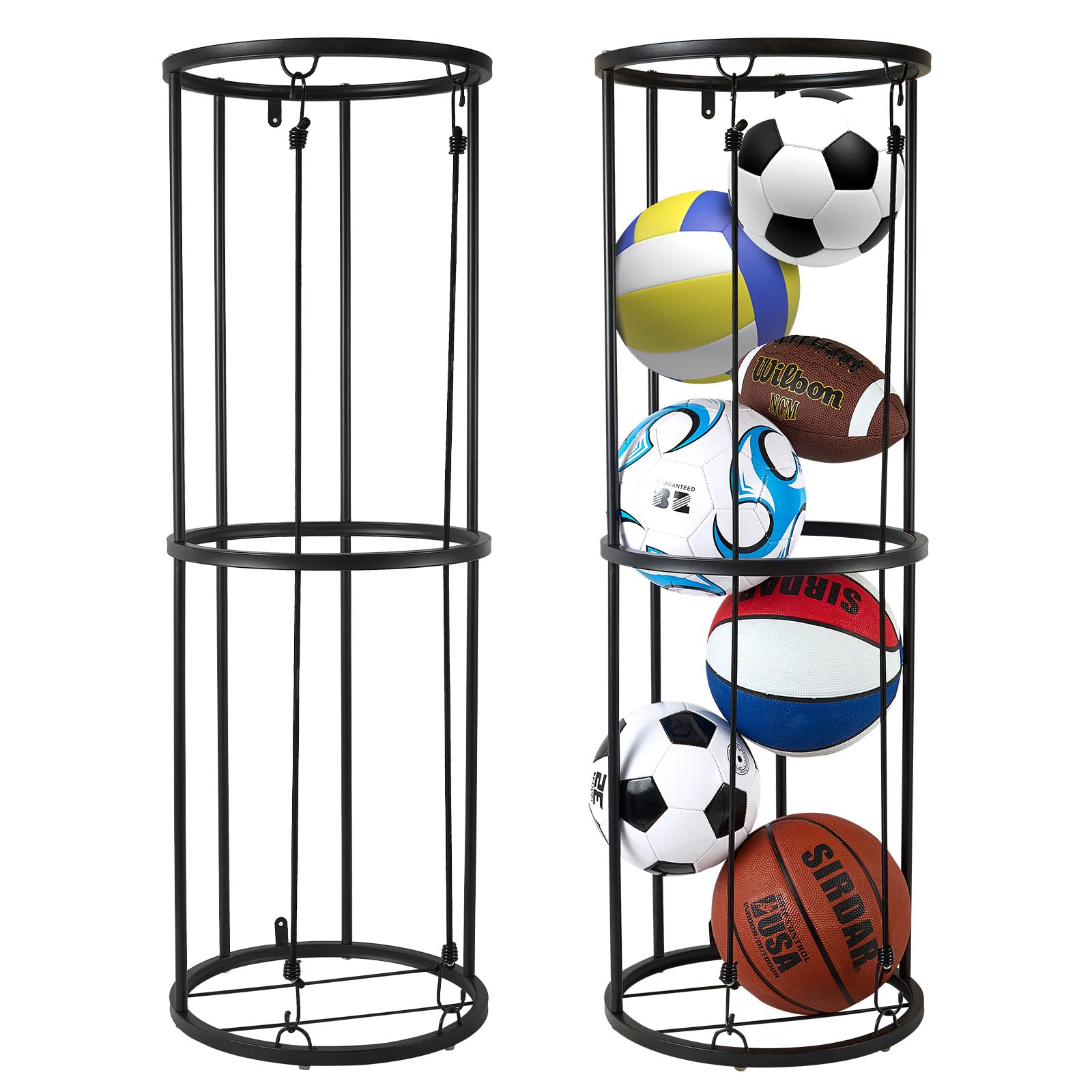 Garage Ball Storage Rack for Basketball & Soccer, Metal Wall-Mount