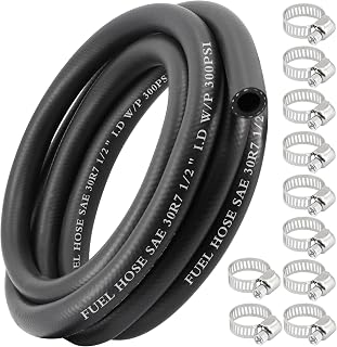 1/2 Inch 10Ft Fuel Line Hose Push Lock NBR Rubber SAE 30R7 300PSI with 10Pcs Clamps Used in Automobile Engines Fuel Systems