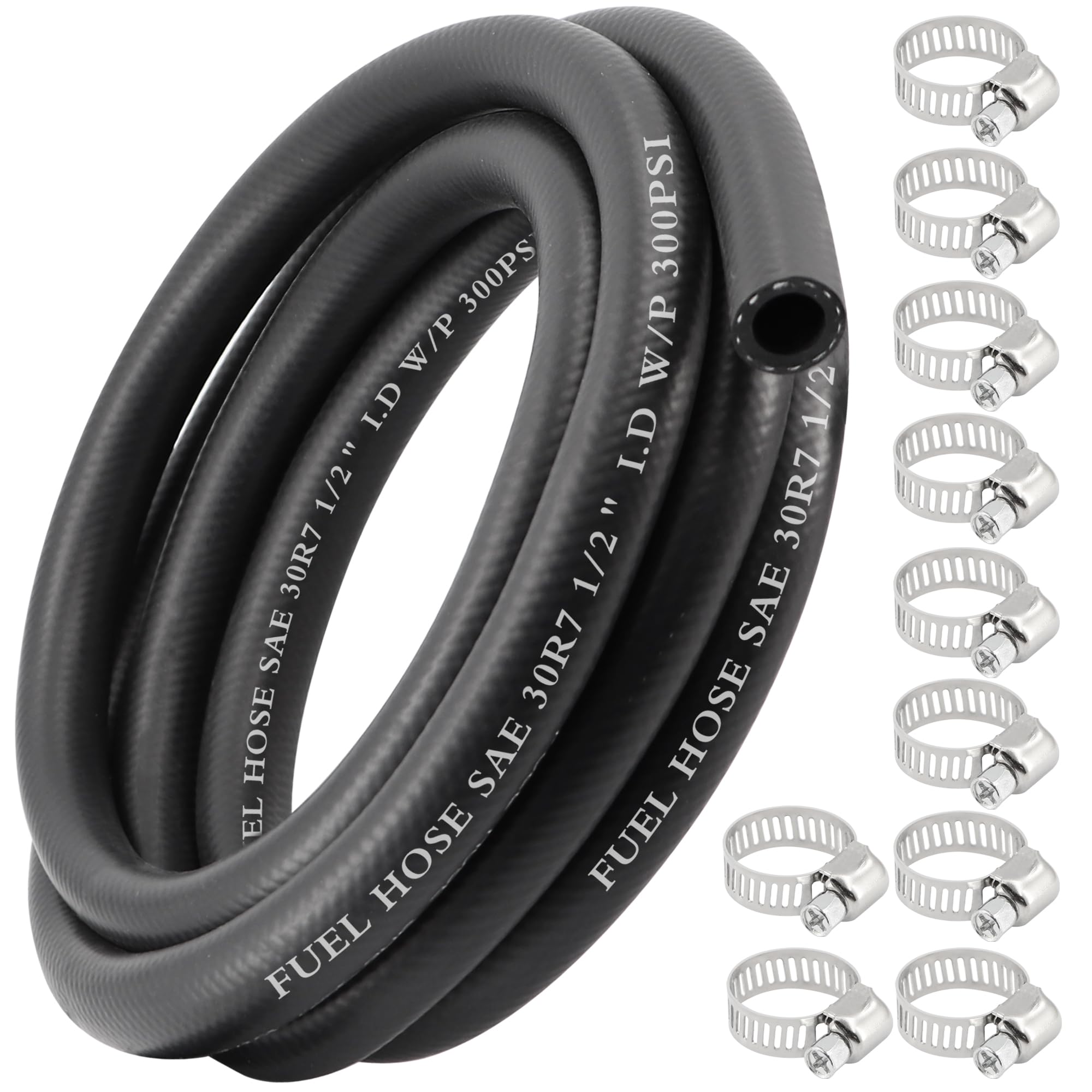 1/2 Inch 10Ft Fuel Line Hose Push Lock NBR Rubber SAE 30R7 300PSI with 10Pcs Cla