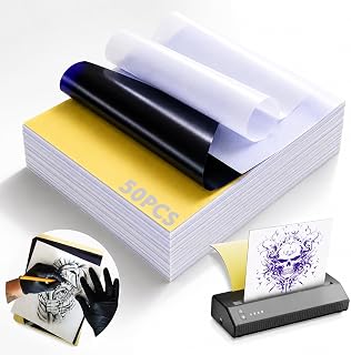 Rayyl Tattoo Stencil Paper 50 Sheets Tattoo Transfer Paper A4 Size 4-Layer 8.5" x 11" Tracing Paper for Beginners or Artist Tattoo Kit Tattoo Supplies