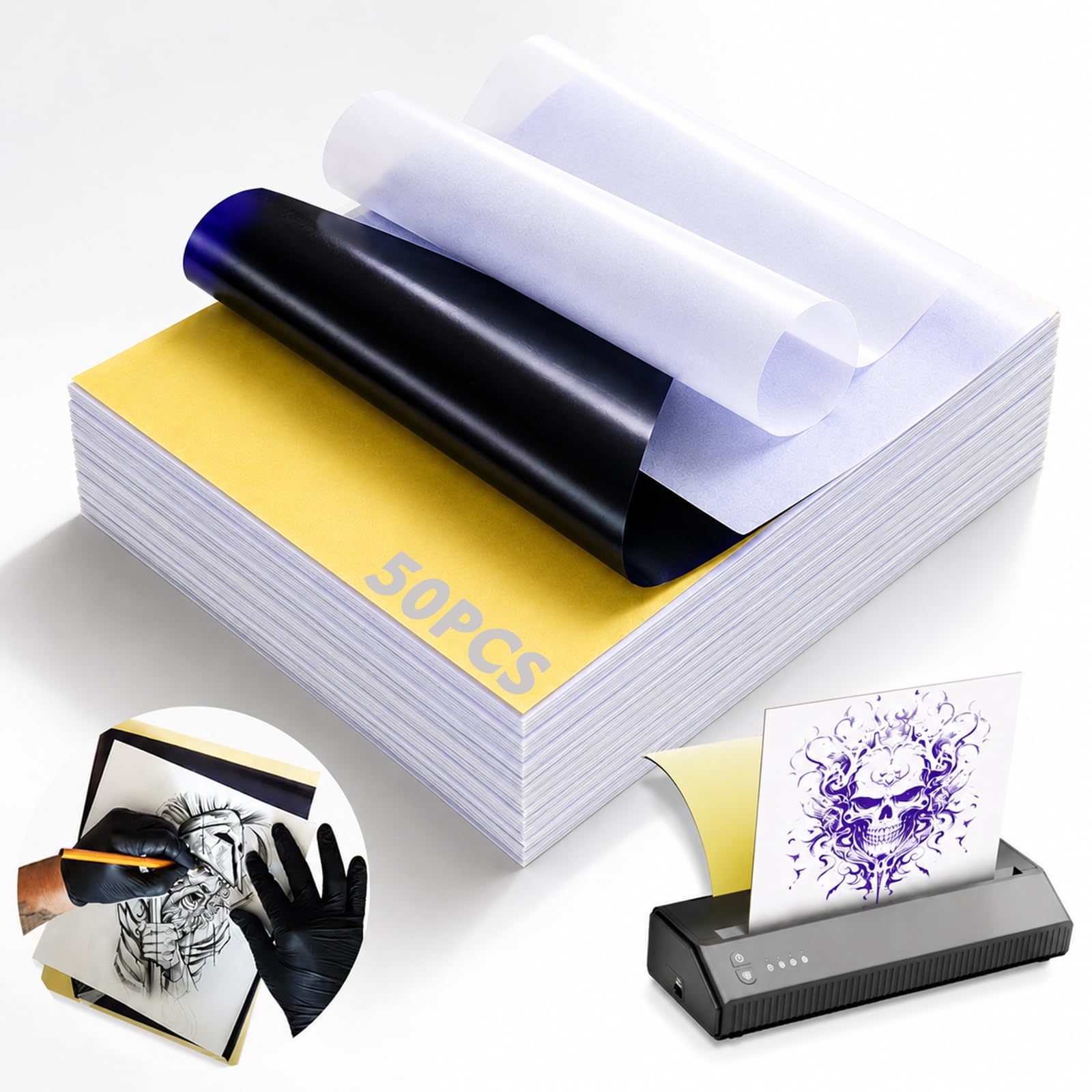 Rayyl Tattoo Stencil Paper 50 Sheets Tattoo Transfer Paper A4 Size 4-Layer 8.5" 