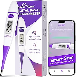 easy@Home Digital Basal Body Thermometer for Adults - Ovulation BBT | Precise 1/100th Degree Tracking. Flexible Waterproof Tip & Memory Recall. Auto Scan with Premom App.