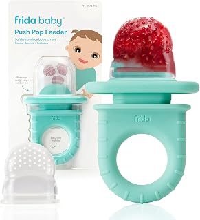 Frida Baby Push Pop Feeder, Baby Fruit Feeder, Teal, Pack of 3 | Safely Introduce New Foods, Fresh + Frozen, Silicone, Dishwasher Safe, BPA Free