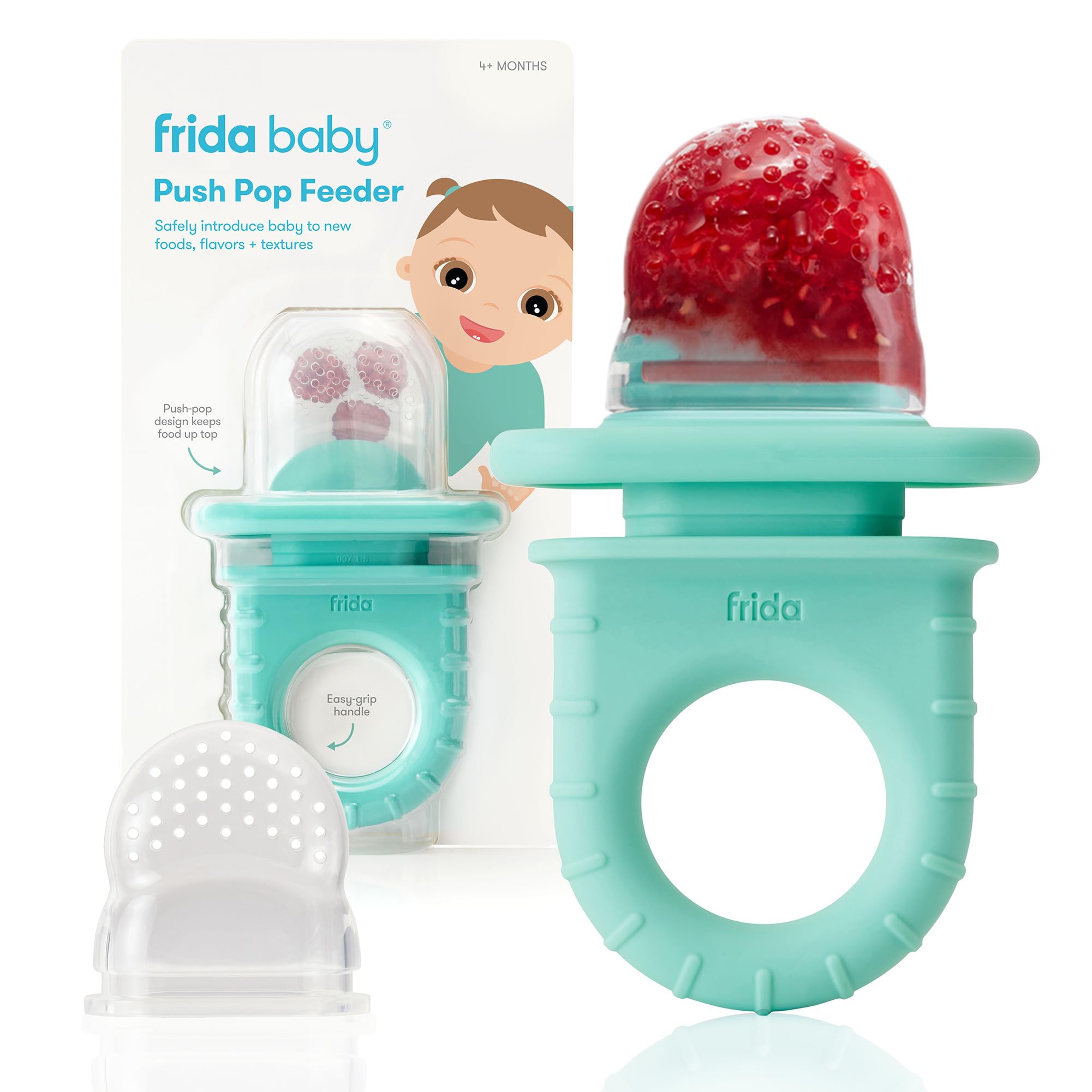 Frida Baby Push Pop Feeder, Baby Fruit Feeder, Teal, Pack of 3 | Safely Introduc