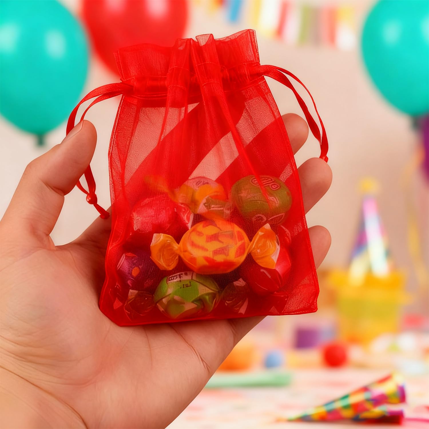 50 Pieces Organza Drawstring Bags, Solid Color Candy Net Bags for Jewelry, Gifts