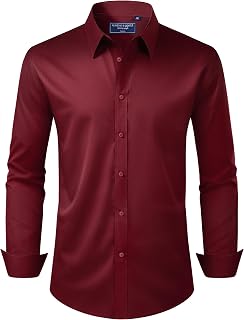 Alimens & Gentle Mens Regular Fit Stretch Stain Resistant Long Sleeve Solid Color Work Wedding Button Shirts