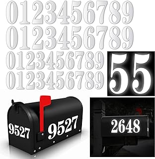 Kattykitty 60 PCS White Mailbox Numbers for Outside | Vinyl Waterproof Number Stickers for Outside, Address on House, Mail Box Number, 6 Sets(3" x 4 sets, 4" x 2 set,0-9)