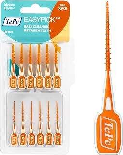 TePe EasyPick Toothpicks, Orange, ISO XS-S, 36pcs, Travel Case Included | Plaque remover, Effective clean between teeth, Dental picks for narrow gaps