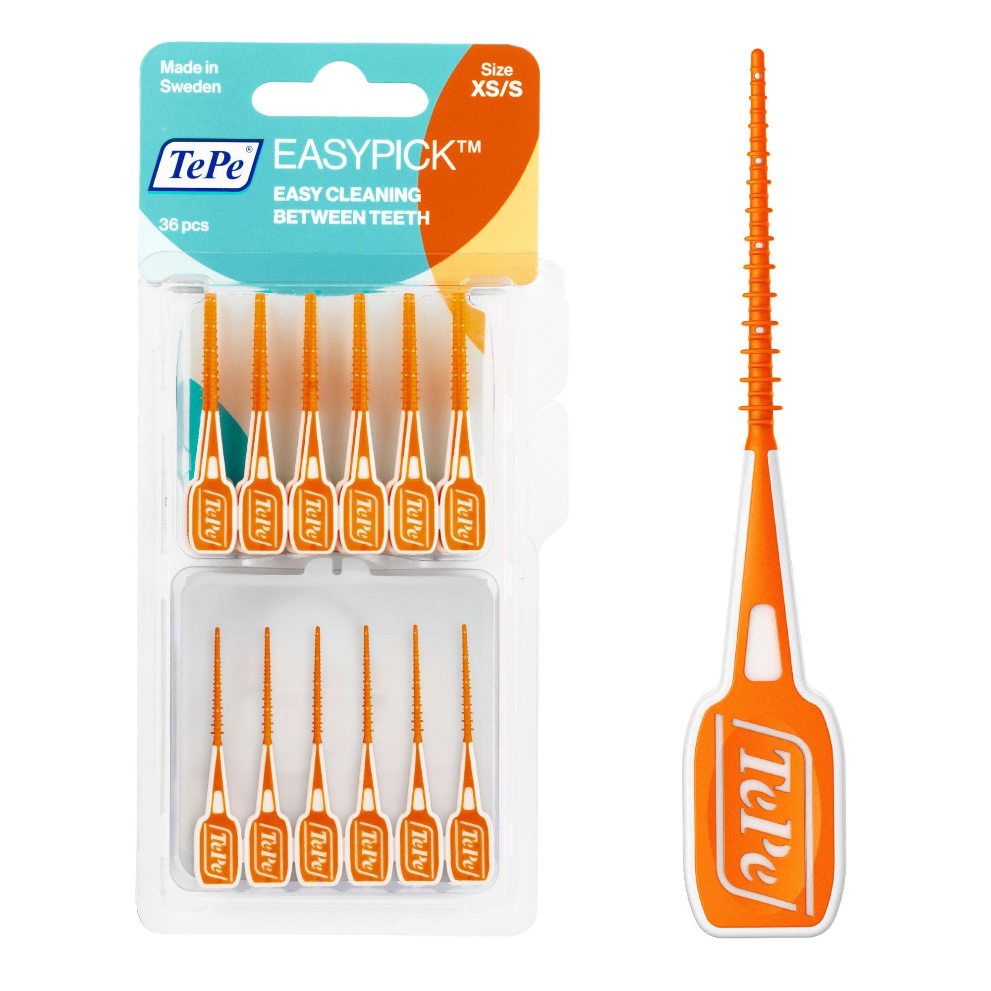 TePe EasyPick Toothpicks, Orange, ISO XS-S, 36pcs, Travel Case Included | Plaque