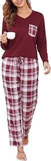 Sopesil Pajamas for Women Winter Pyjamas Set Winter Long Sleeve Plaid Sleepwear with Pockets S-XXL
