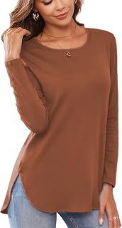 Women Long Sleeve T Shirt with Side Split Loose Pullover Tunic Top