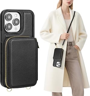 SkyEagle Crossbody Phone Wallet Case for iPhone 15 Pro,Black