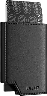 VULKIT Credit Card Holder RFID Blocking Leather Wallet Pop Up Card Holder for Men Women with Cash Compartment and Magnetic Closure