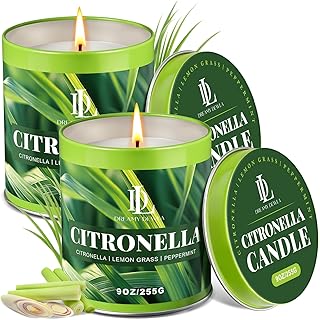 Citronella Candle Outdoor 2 Pack, 9oz Citronella Scented Candles for Outdoor Camping Patio, Natural Soy Wax with Essential Oils Non Toxic Candles, Summer Gifts for Outside Backyard Garden Picnic