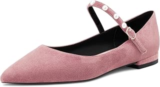 NobleOnly Women's Pointed Toe Mary Jane Low Heel Pumps Office Party Classic Buckle Shoes 1 cm Heels