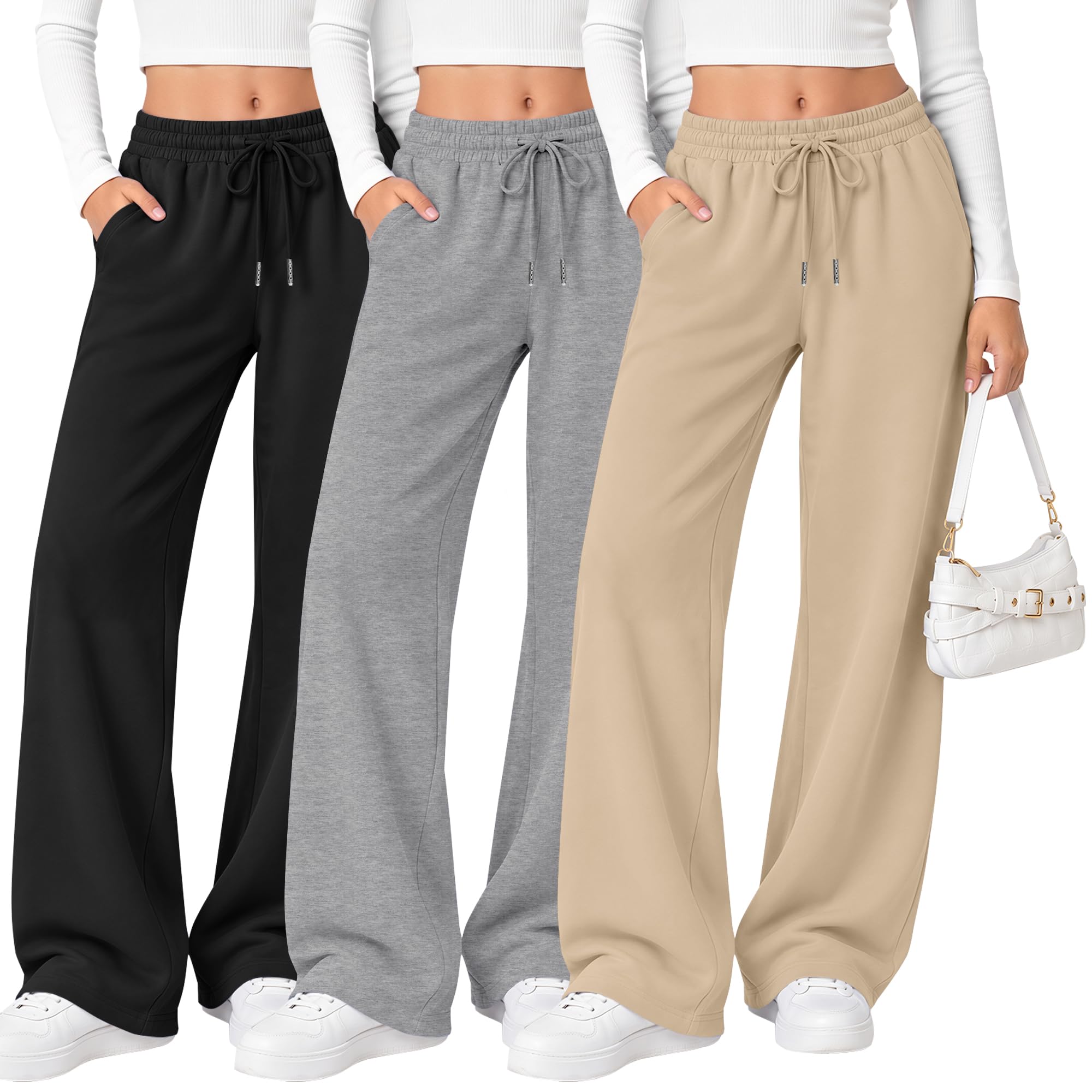Oakgarden 3 Pack Girls' Wide Leg Sweatpants Teen Baggy Pants