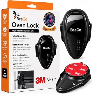 BeeGo Oven Lock Child Safety, Heat Resistant No Drill Baby Proof Door Latch | Fits stove and microwave, self-adhesive 3M pad, one-hand adult open, toddler and pet safe, removable no residue