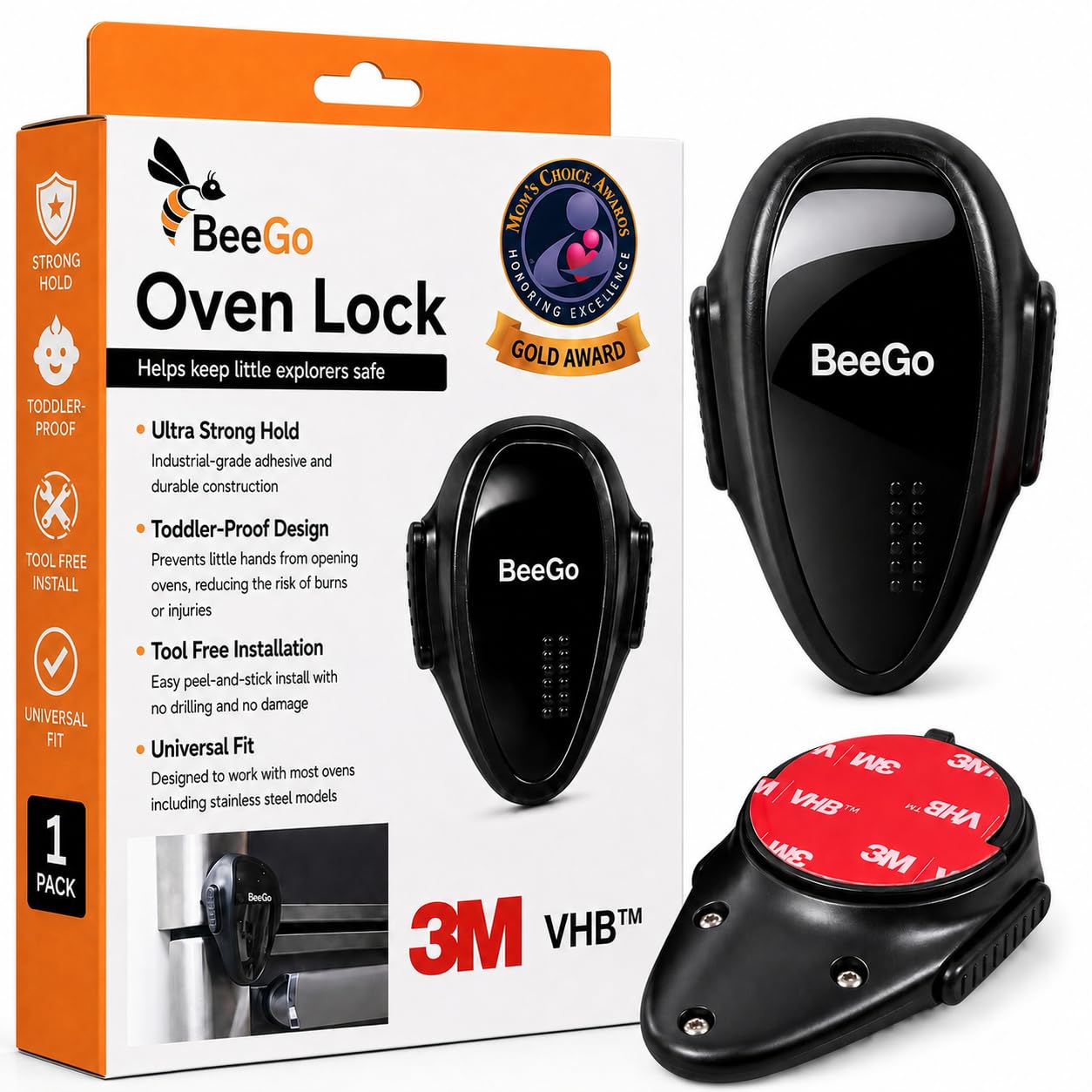 BeeGo Oven Lock Child Safety, Heat Resistant No Drill Baby Proof Door Latch | Fi