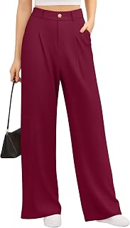Women's High Waist Wide Leg Casual Pants Stretch Faux Front Waffle Knit Dressy Straight Leg Pants