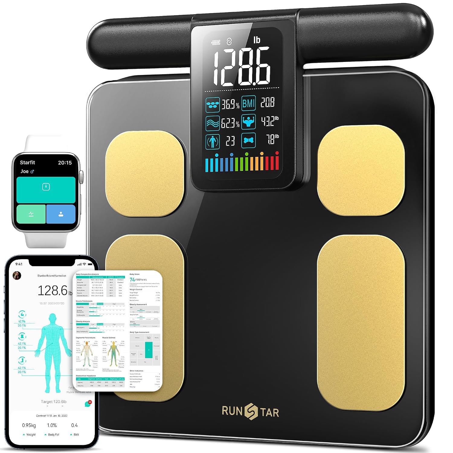 RunStar 8-Electrode Scale for Body Weight, Color Screen Handle, 50+ Metrics | Re