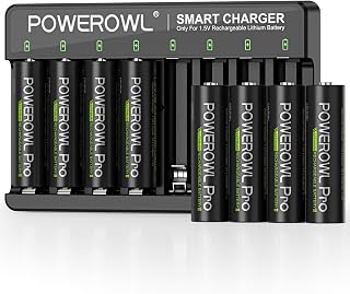 POWEROWL 1.5V Rechargeable Lithium AA Batteries with Charger, 3600mWh Double A Battery 8 Pack for Blink Outdoor Camera