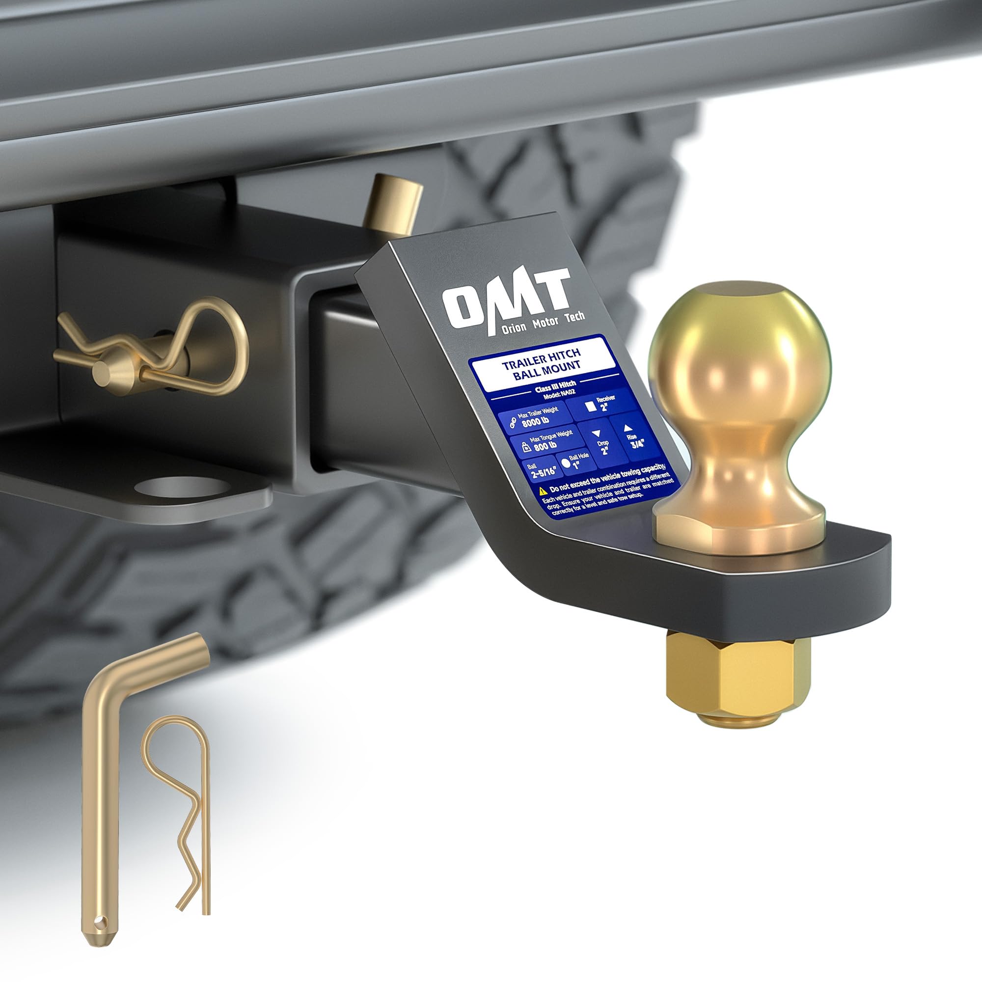 OMT Trailer Hitch Ball Mount, 2" Receiver, 2" Drop, 8000 lb Capacity