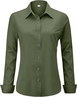 hearain Women Soft Wrinkle Resistant Button Down Shirt Long Sleeve Stretch Work Blouses Casual Tops XXS-6XL