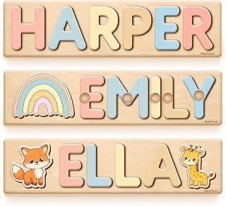 Personalized Wooden Name Puzzle for Kids, Custom Baby Name Puzzle, Montessori Learning Toy, Personalized Nursery Gift (Pastel Rainbow)