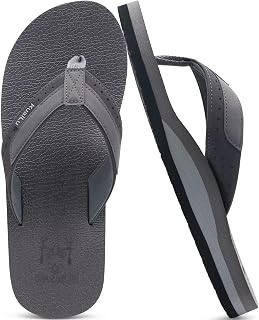 KuaiLu Flip-Flops, Men's Soft Leather Bathing Sandals, Comfy, Wide Feet, Yoga, Foam, Summer, Beach, Toe Separator